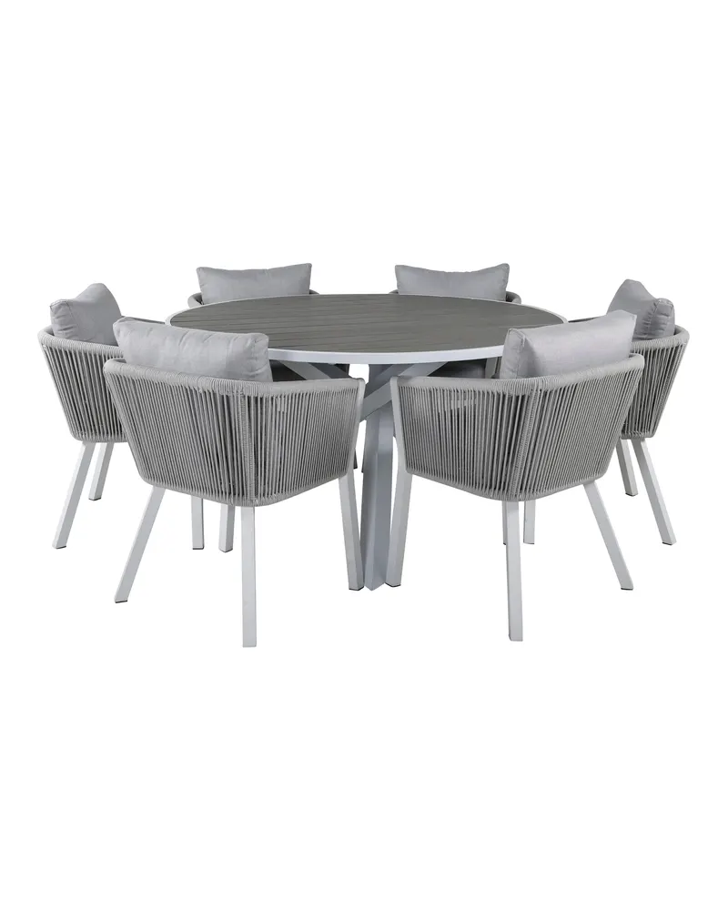 Parma & Virya Gartenmöbel-Set mit rundem Tisch und 6 Seilstühlen, Ansicht 1