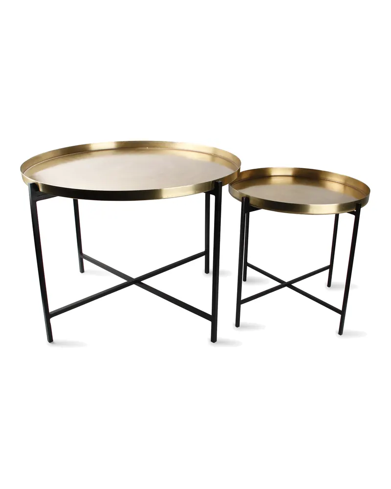 Patio Beistelltisch aus Eisen in gebürstetem Gold, 2er-Set