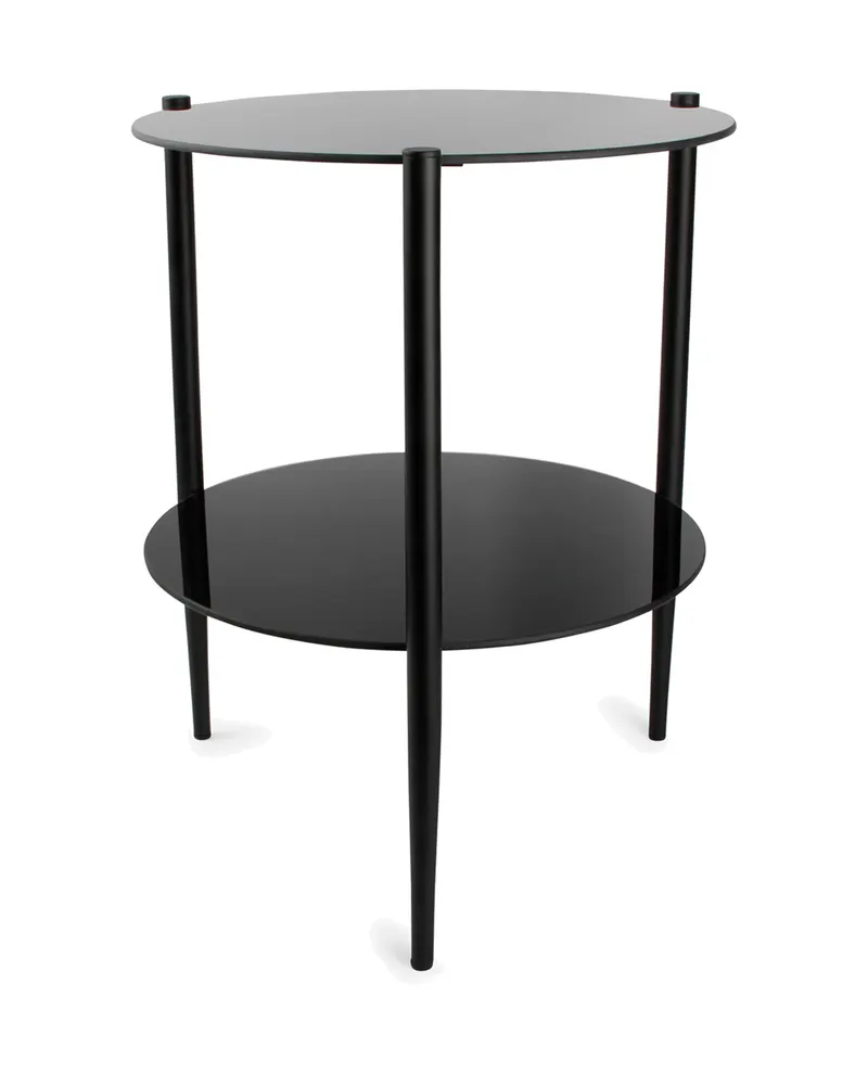 Patio Beistelltisch rund aus gehärtetem Glas und Eisen, Schwarz