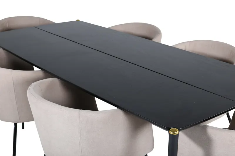 Pelle & Berit Essgruppe mit rechteckigem Esstisch und 6 Polsterstühlen in Beige, Gestell Schwarz, Ansicht 3