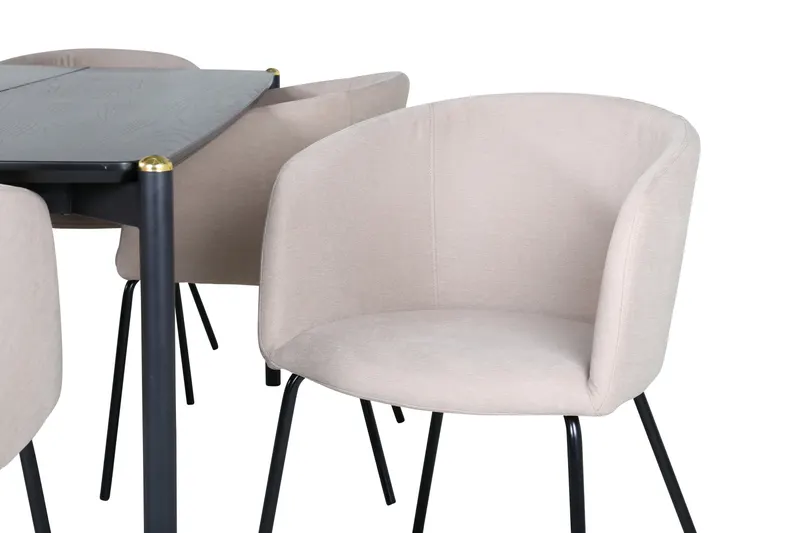 Pelle & Berit Essgruppe mit rechteckigem Esstisch und 6 Polsterstühlen in Beige, Gestell Schwarz, Ansicht 4