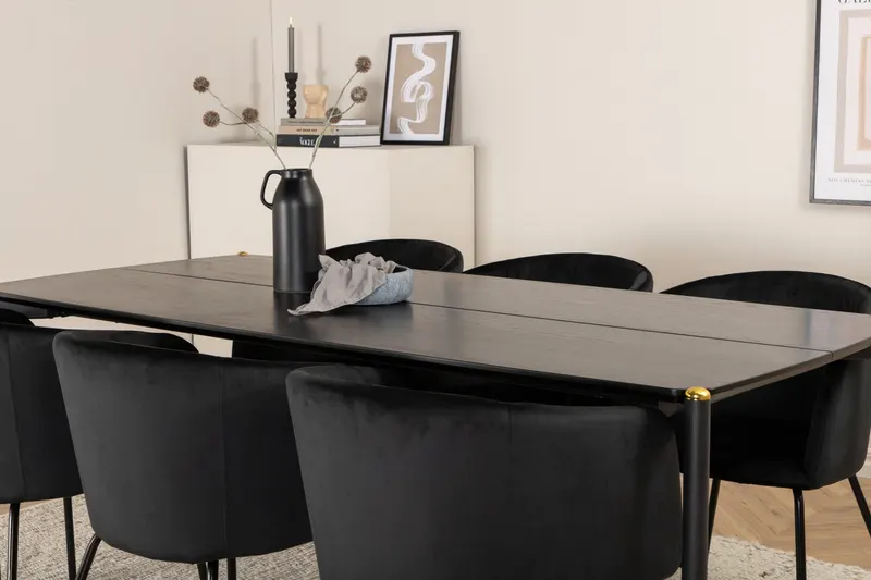 Pelle & Berit Essgruppe mit rechteckigem Esstisch und 6 Polsterstühlen in Schwarz, im Wohnraum, Ansicht 3