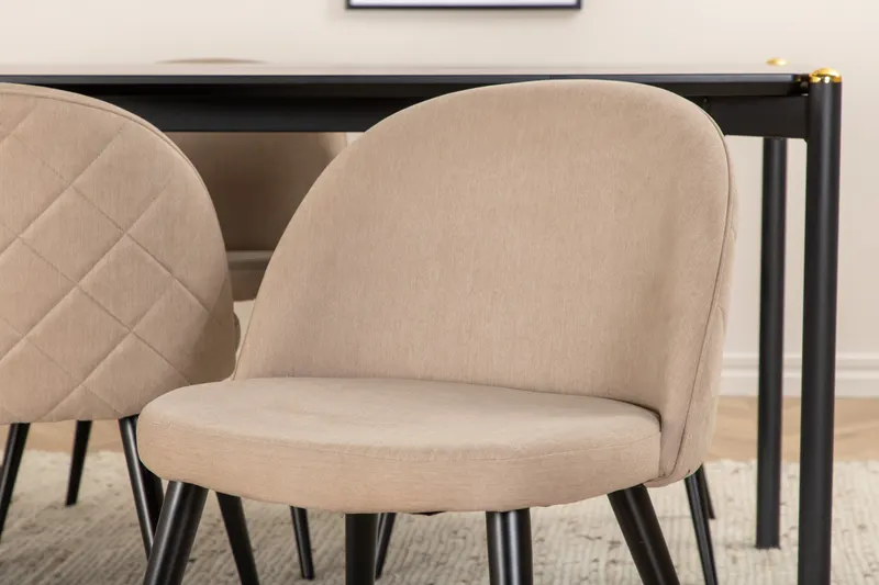Pelle & Velvet Essgruppe mit rechteckigem Esstisch und 6 Polsterstühlen mit Ziernaht in Beige, Gestell Schwarz, im Wohnraum, Ansicht 5