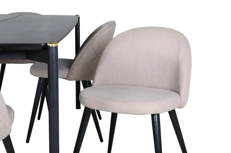 Pelle & Velvet Essgruppe mit rechteckigem Esstisch und 6 Polsterstühlen mit Ziernaht in Beige, Gestell Schwarz, Ansicht 3