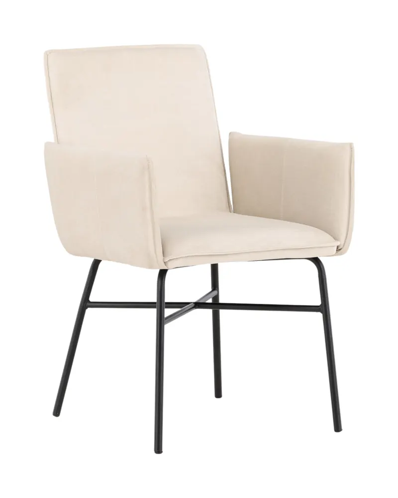 Petra Esszimmerstuhl mit Armlehnen in Beige, Gestell Schwarz, Polyester-Samt, Ansicht 2