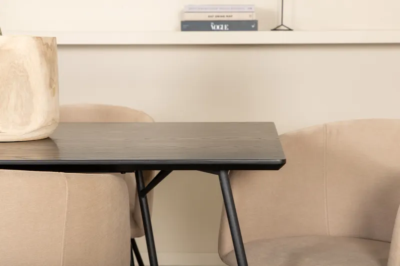 Petra & Berit Essgruppe mit rechteckigem Esstisch und 6 Polsterstühlen in Schwarz, Beige, Gestell Schwarz, im Wohnraum, Ansicht 4