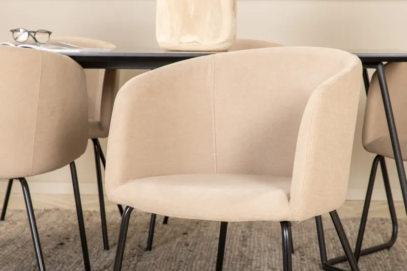 Petra & Berit Essgruppe mit rechteckigem Esstisch und 6 Polsterstühlen in Schwarz, Beige, Gestell Schwarz, im Wohnraum, Ansicht 5