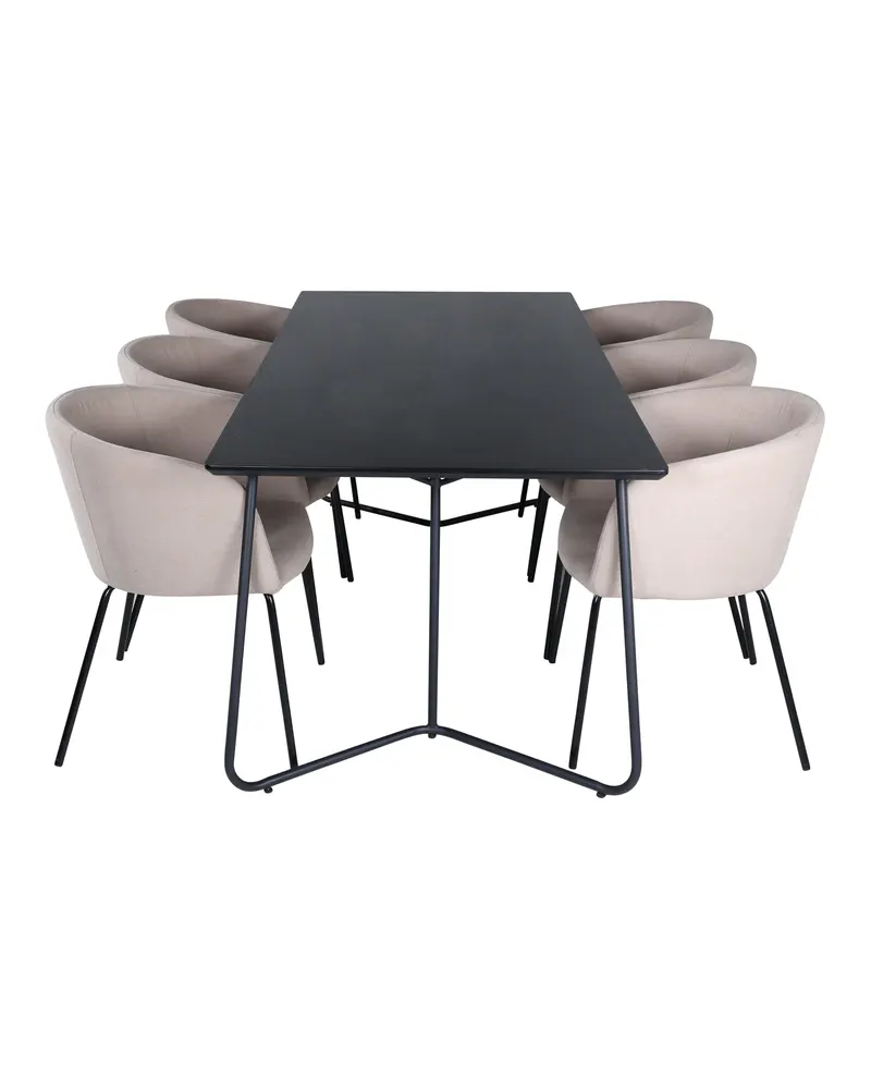 Petra & Berit Essgruppe mit rechteckigem Esstisch und 6 Polsterstühlen in Schwarz, Beige, Gestell Schwarz, Ansicht 2