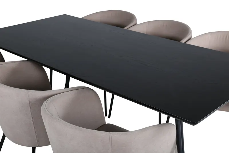 Petra & Berit Essgruppe mit rechteckigem Esstisch und 6 Polsterstühlen in Schwarz, Beige, Gestell Schwarz, Ansicht 3