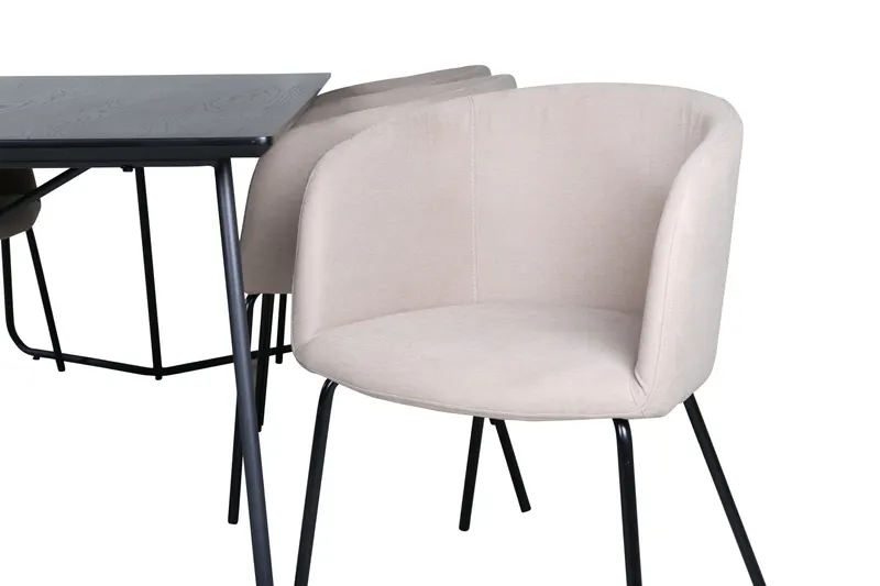 Petra & Berit Essgruppe mit rechteckigem Esstisch und 6 Polsterstühlen in Schwarz, Beige, Gestell Schwarz, Ansicht 4
