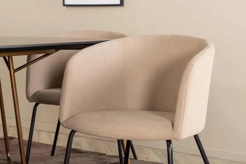 Petra & Berit Essgruppe mit rechteckigem Esstisch und 6 Polsterstühlen in Schwarz, Gestell Kupfer, Beige, Gestell Schwarz, im Wohnraum, Ansicht 4
