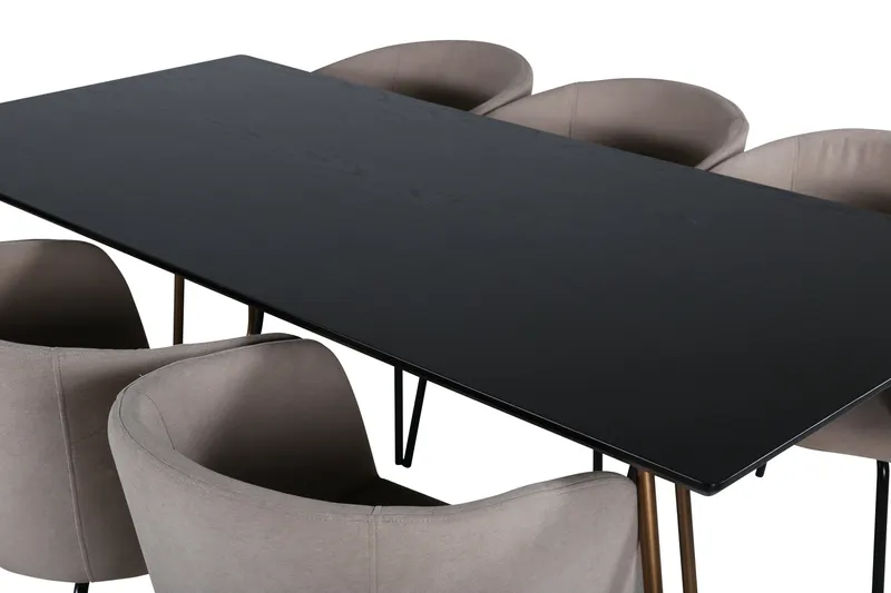 Petra & Berit Essgruppe mit rechteckigem Esstisch und 6 Polsterstühlen in Schwarz, Gestell Kupfer, Beige, Gestell Schwarz, Ansicht 3