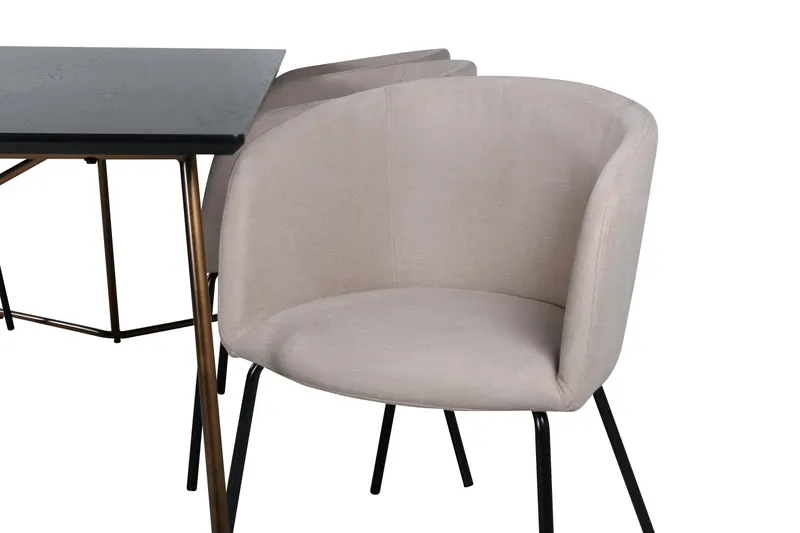 Petra & Berit Essgruppe mit rechteckigem Esstisch und 6 Polsterstühlen in Schwarz, Gestell Kupfer, Beige, Gestell Schwarz, Ansicht 4