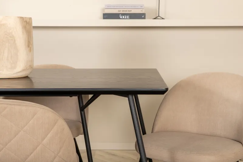 Petra & Velvet Essgruppe mit rechteckigem Esstisch und 6 Polsterstühlen in Schwarz, Beige, Gestell Schwarz, im Wohnraum, Ansicht 4