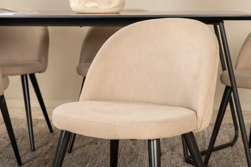 Petra & Velvet Essgruppe mit rechteckigem Esstisch und 6 Polsterstühlen in Schwarz, Beige, Gestell Schwarz, im Wohnraum, Ansicht 5
