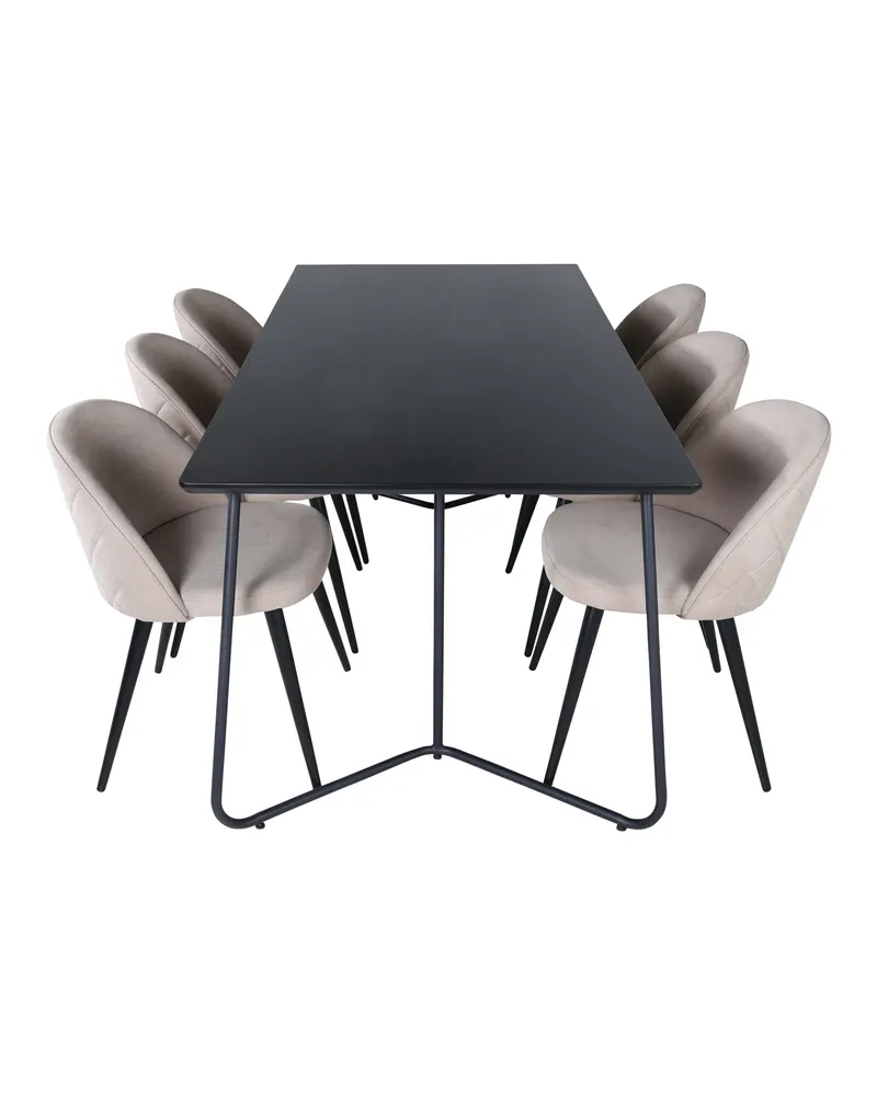 Petra & Velvet Essgruppe mit rechteckigem Esstisch und 6 Polsterstühlen in Schwarz, Beige, Gestell Schwarz, Ansicht 2