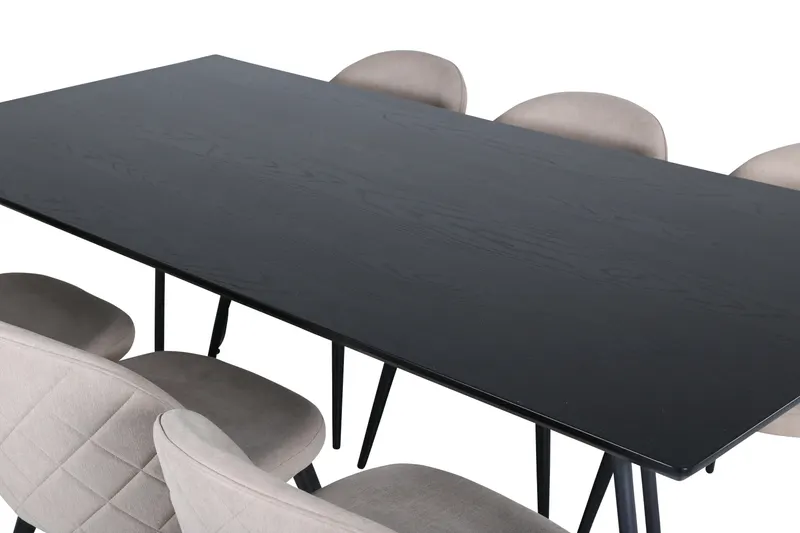 Petra & Velvet Essgruppe mit rechteckigem Esstisch und 6 Polsterstühlen in Schwarz, Beige, Gestell Schwarz, Ansicht 3