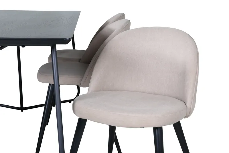 Petra & Velvet Essgruppe mit rechteckigem Esstisch und 6 Polsterstühlen in Schwarz, Beige, Gestell Schwarz, Ansicht 4