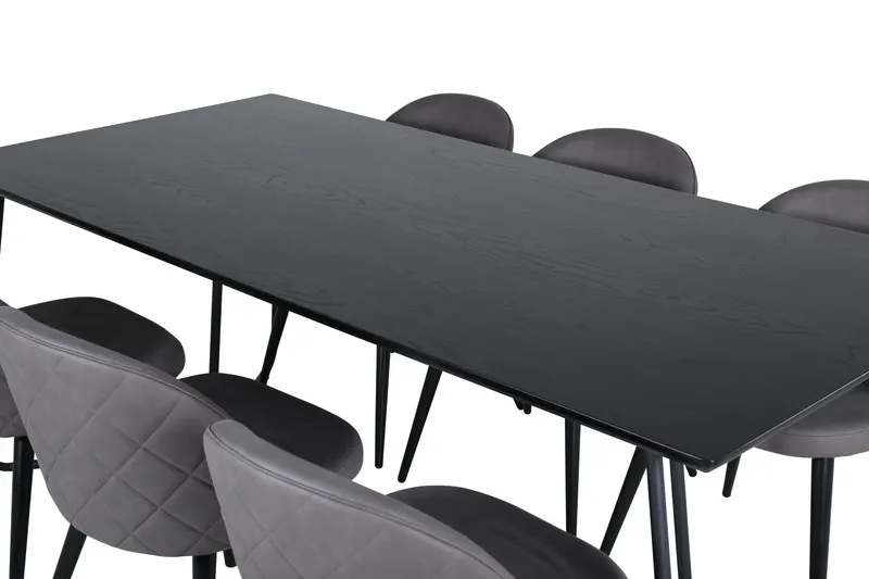 Petra & Velvet Essgruppe mit rechteckigem Esstisch und 6 Polsterstühlen in Schwarz, Grau, Gestell Schwarz, Ansicht 3