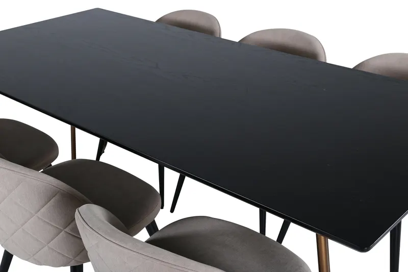 Petra & Velvet Essgruppe mit rechteckigem Esstisch und 6 Polsterstühlen in Schwarz, Gestell Kupfer, Beige, Gestell Schwarz, Ansicht 3