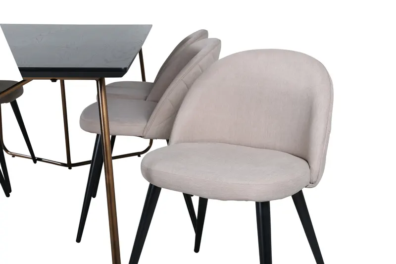 Petra & Velvet Essgruppe mit rechteckigem Esstisch und 6 Polsterstühlen in Schwarz, Gestell Kupfer, Beige, Gestell Schwarz, Ansicht 4