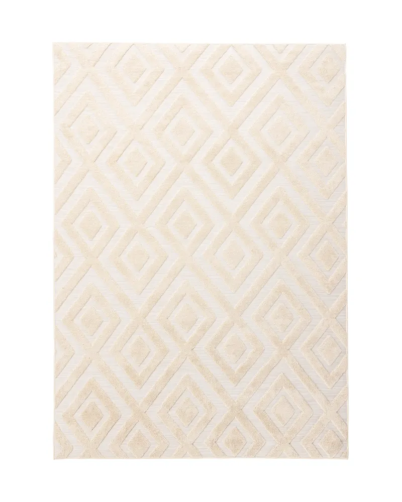 Pia Kurzflor-Teppich mit Rautenmuster in Beige oder Weiß