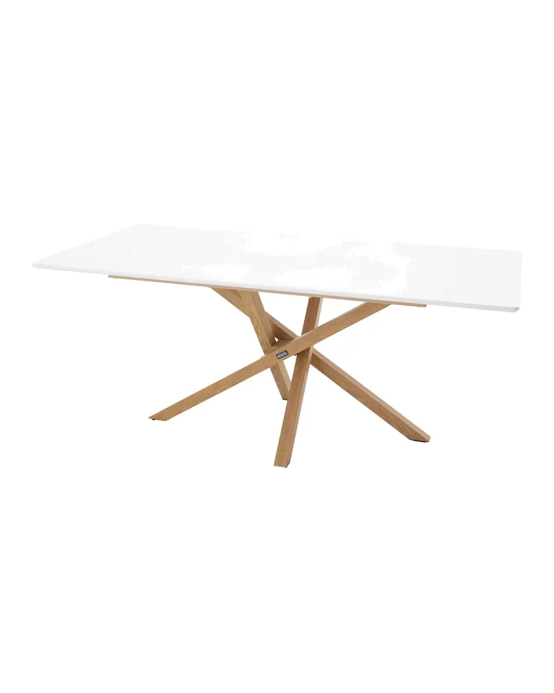 Piazza rechteckiger Esstisch 180 × 90 cm mit Stahlbeinen, Weiß, Gestell Natur