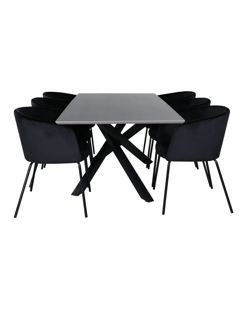 Piazza & Berit Essgruppe mit rechteckigem Esstisch und 6 Polsterstühlen in Schwarz, Ansicht 1