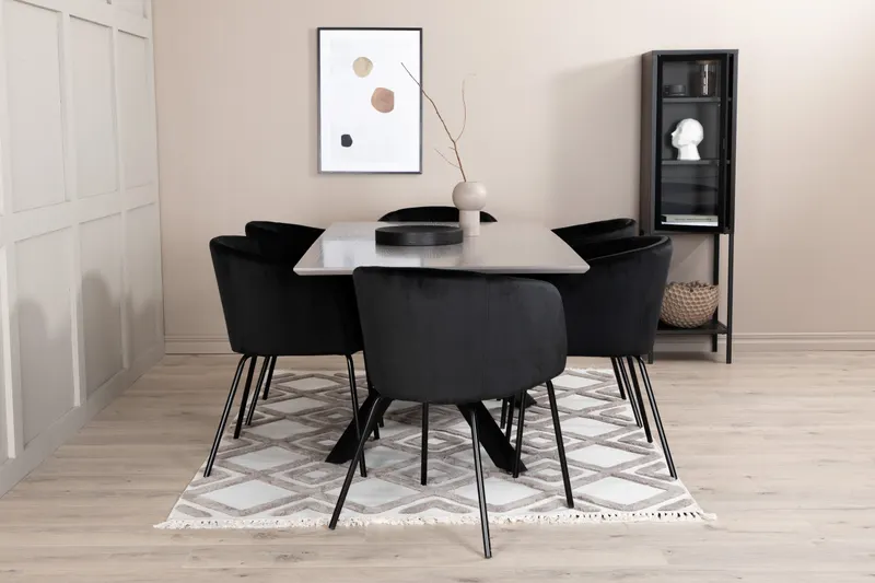 Piazza & Berit Essgruppe mit rechteckigem Esstisch und 6 Polsterstühlen in Schwarz, im Wohnraum, Ansicht 1