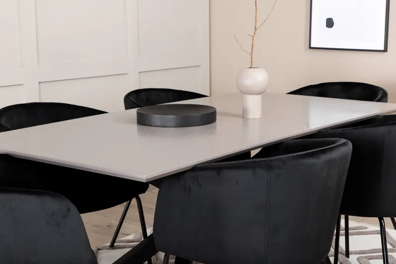 Piazza & Berit Essgruppe mit rechteckigem Esstisch und 6 Polsterstühlen in Schwarz, im Wohnraum, Ansicht 3