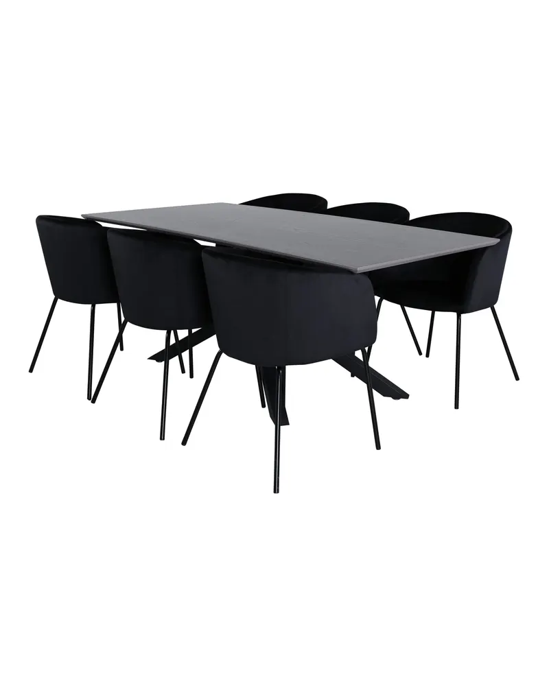 Piazza & Berit Essgruppe mit rechteckigem Esstisch und 6 Polsterstühlen in Schwarz, Ansicht 2