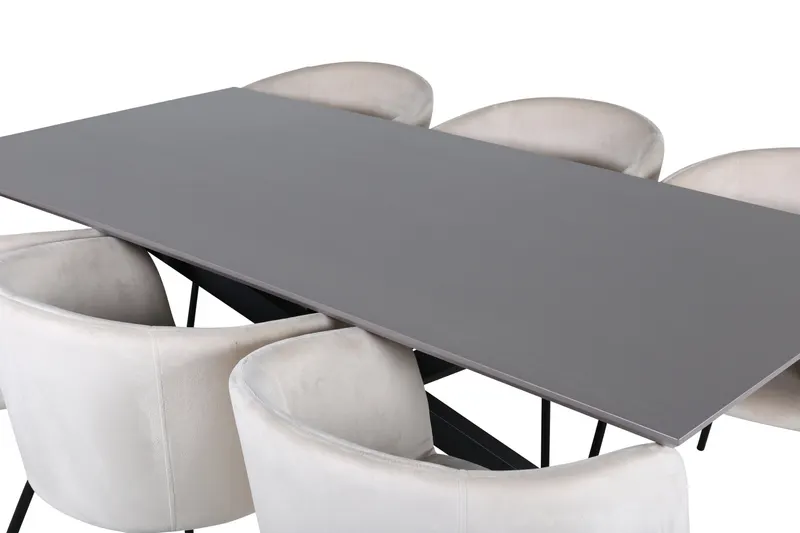 Piazza & Berit Essgruppe mit rechteckigem Esstisch und 6 Polsterstühlen in Beige, Gestell Schwarz, Ansicht 3