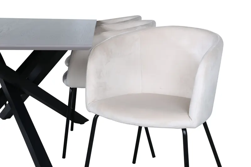 Piazza & Berit Essgruppe mit rechteckigem Esstisch und 6 Polsterstühlen in Beige, Gestell Schwarz, Ansicht 4
