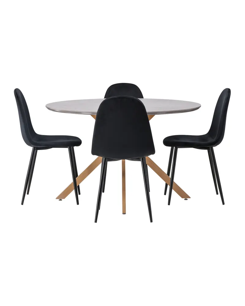 Piazza & Polar runder Esstisch mit Kreuzgestell und 4 Samtstühlen, Ansicht 5