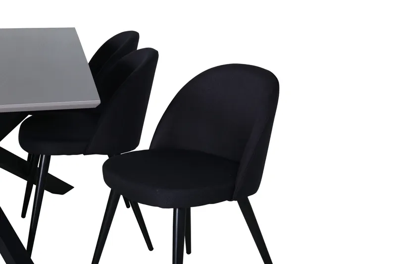 Piazza & Velvet Esstisch mit Kreuzgestell und 6 gepolsterten Stühlen in Grau, Gestell Schwarz, Ansicht 5
