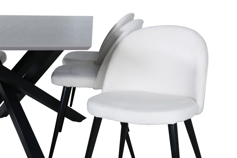 Piazza & Velvet Esstisch mit Kreuzgestell und 6 gepolsterten Stühlen in Grau, Gestell Schwarz, Beige, Ansicht 4