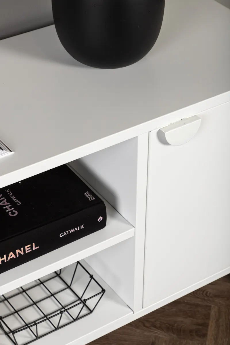 Piring TV-Schrank aus Stahl mit zwei Türen in Weiß, im Wohnraum, Ansicht 5