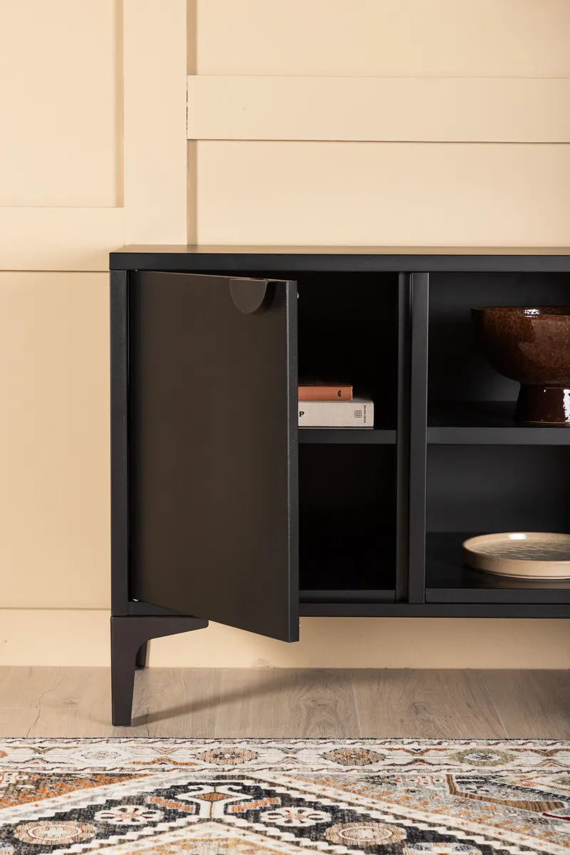 Piring TV-Schrank aus Stahl mit zwei Türen in Schwarz, im Wohnraum, Ansicht 2
