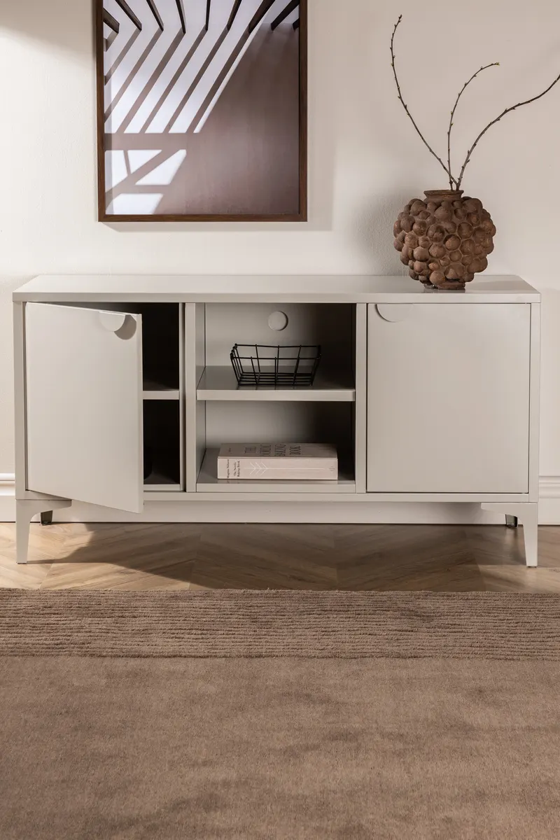 Piring TV-Schrank aus Stahl mit zwei Türen in Beige, im Wohnraum, Ansicht 2