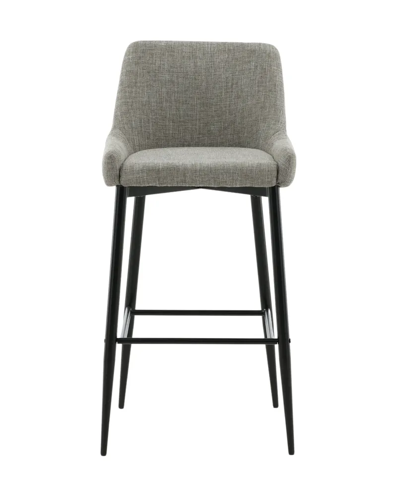 Plaza Barhocker mit Lehne im 2er-Set, gepolstert in Leinenoptik, Beige, Gestell Schwarz