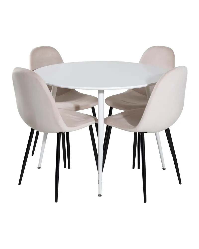 Plaza & Polar runde Essgruppe mit 4 Stühlen in Weiß, Beige, Gestell Schwarz, Ansicht 1