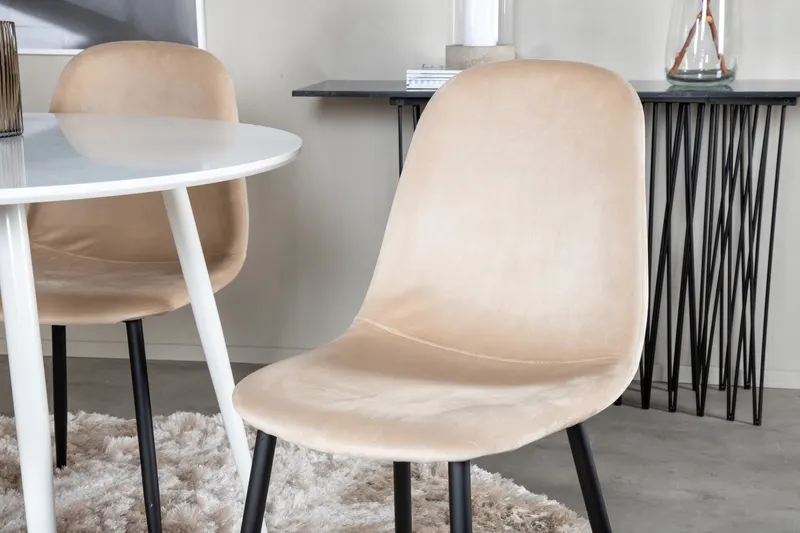 Plaza & Polar runde Essgruppe mit 4 Stühlen in Weiß, Beige, Gestell Schwarz, im Wohnraum, Ansicht 2