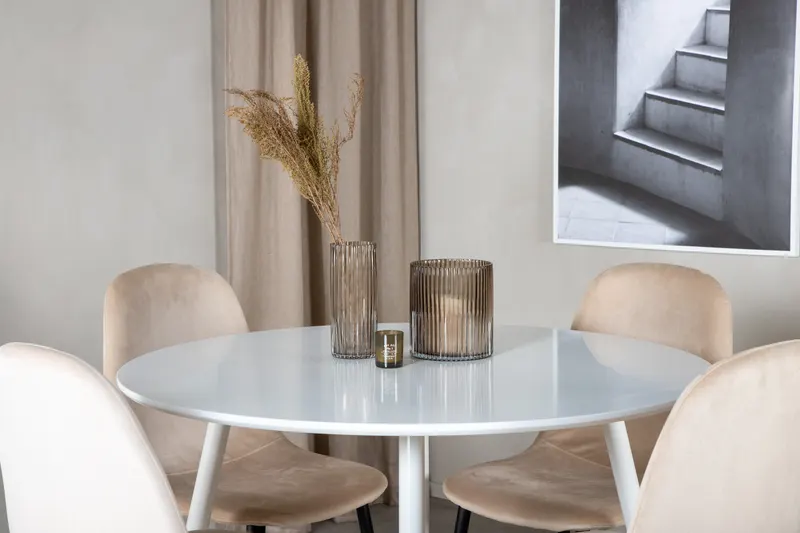 Plaza & Polar runde Essgruppe mit 4 Stühlen in Weiß, Beige, Gestell Schwarz, im Wohnraum, Ansicht 3