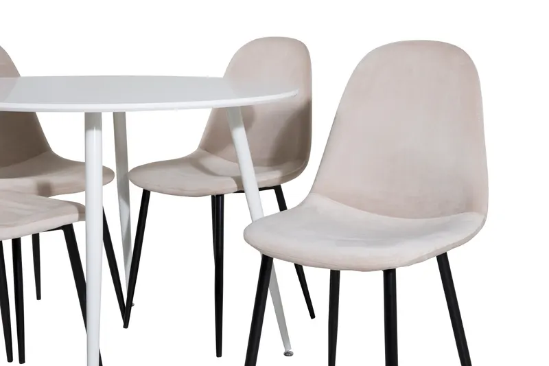 Plaza & Polar runde Essgruppe mit 4 Stühlen in Weiß, Beige, Gestell Schwarz, Ansicht 2