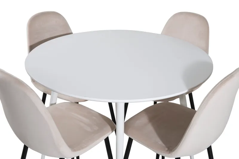 Plaza & Polar runde Essgruppe mit 4 Stühlen in Weiß, Beige, Gestell Schwarz, Ansicht 3
