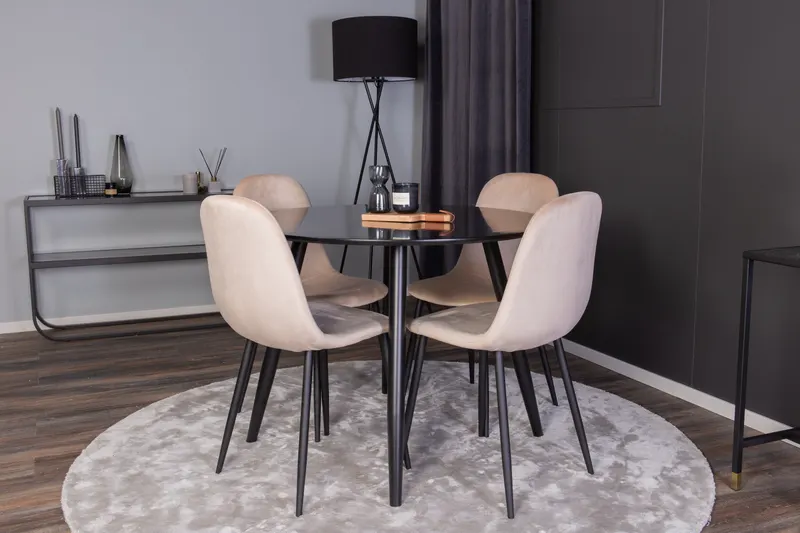 Plaza & Polar runde Essgruppe mit 4 Stühlen in Schwarz, Beige, Gestell Schwarz, im Wohnraum, Ansicht 1