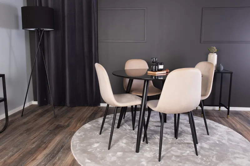 Plaza & Polar runde Essgruppe mit 4 Stühlen in Schwarz, Beige, Gestell Schwarz, im Wohnraum, Ansicht 2