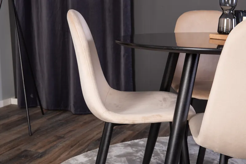 Plaza & Polar runde Essgruppe mit 4 Stühlen in Schwarz, Beige, Gestell Schwarz, im Wohnraum, Ansicht 3