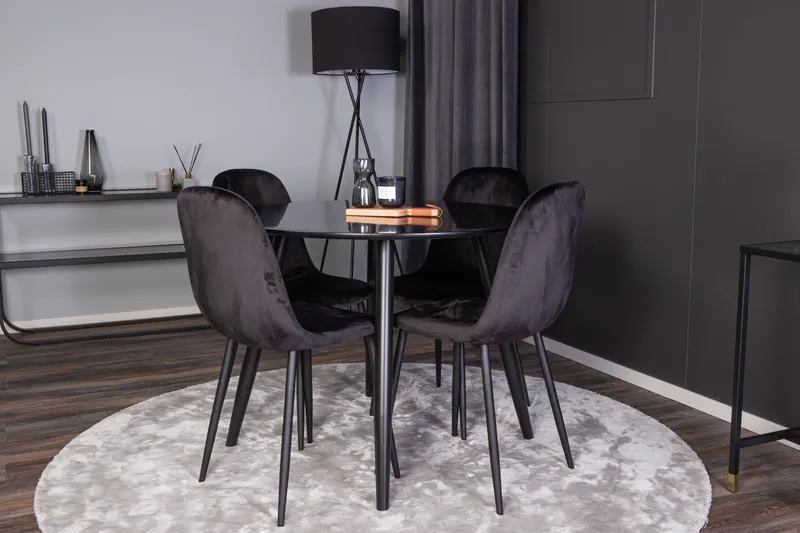 Plaza & Polar runde Essgruppe mit 4 Stühlen in Schwarz, im Wohnraum, Ansicht 1