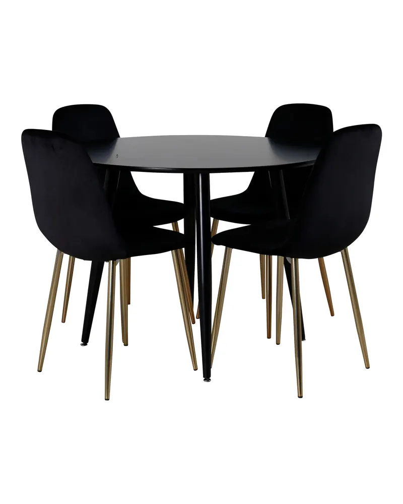 Plaza & Polar runde Essgruppe mit 4 Stühlen in Schwarz, Gestell Gold, Ansicht 1